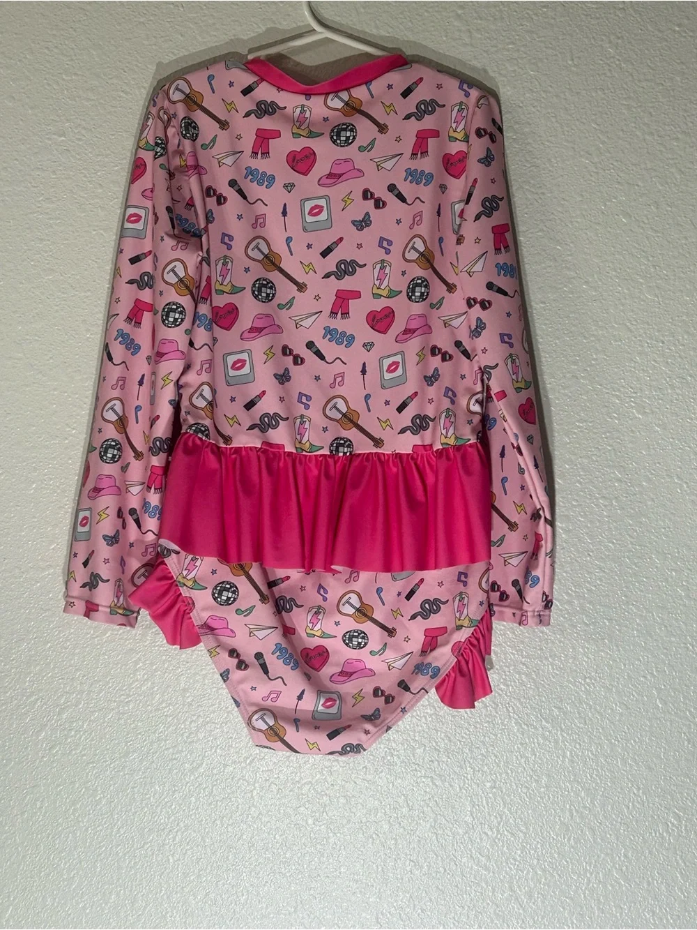 Girls' Swiftie Pink Long Sleeve Ruffle Swimsuit